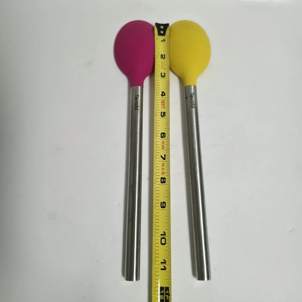 Set of 2 Tovolo Silicone Mixing Spoons Stainless Steel Handle Pink Yellow 12